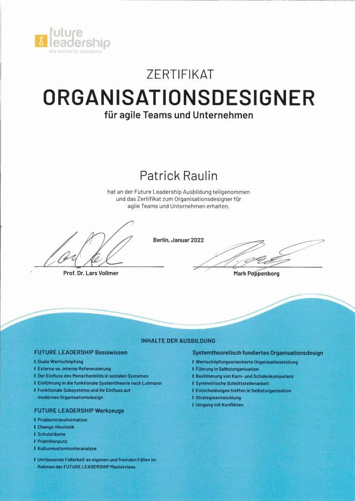 Urkunde Organisationsdesigner
