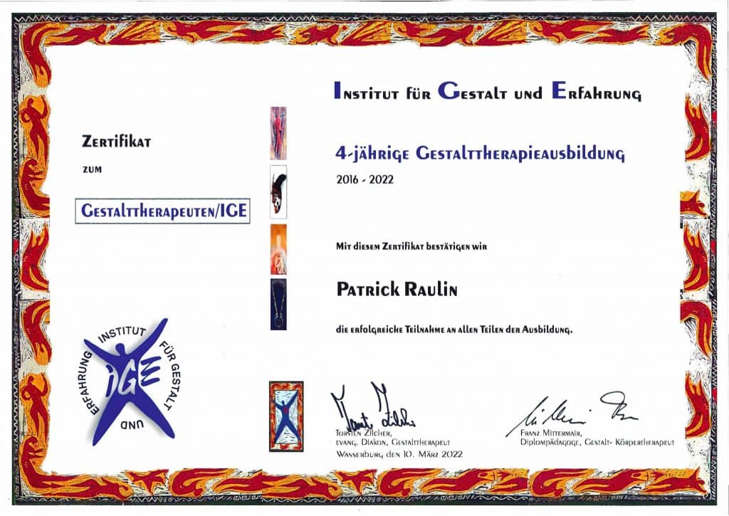 Urkunde Gestalttherapeut Rosenheim
